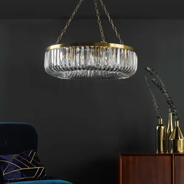 Sigourney 8 Light Satin & Gold Crystal Chandelier